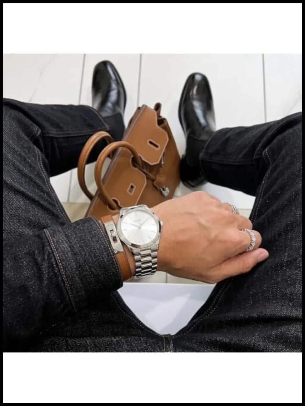Men's 44mm Large Face Quartz Watch Stainless Steel Band Business Casual